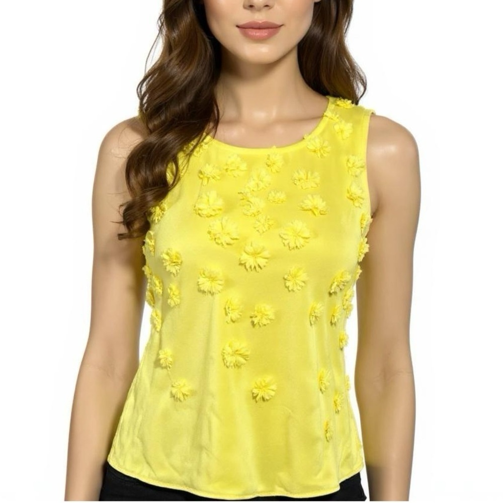 ANN TAYLOR Yellow 3D Floral Sleeveless Blouse Womens Top Size S Preppy Chic